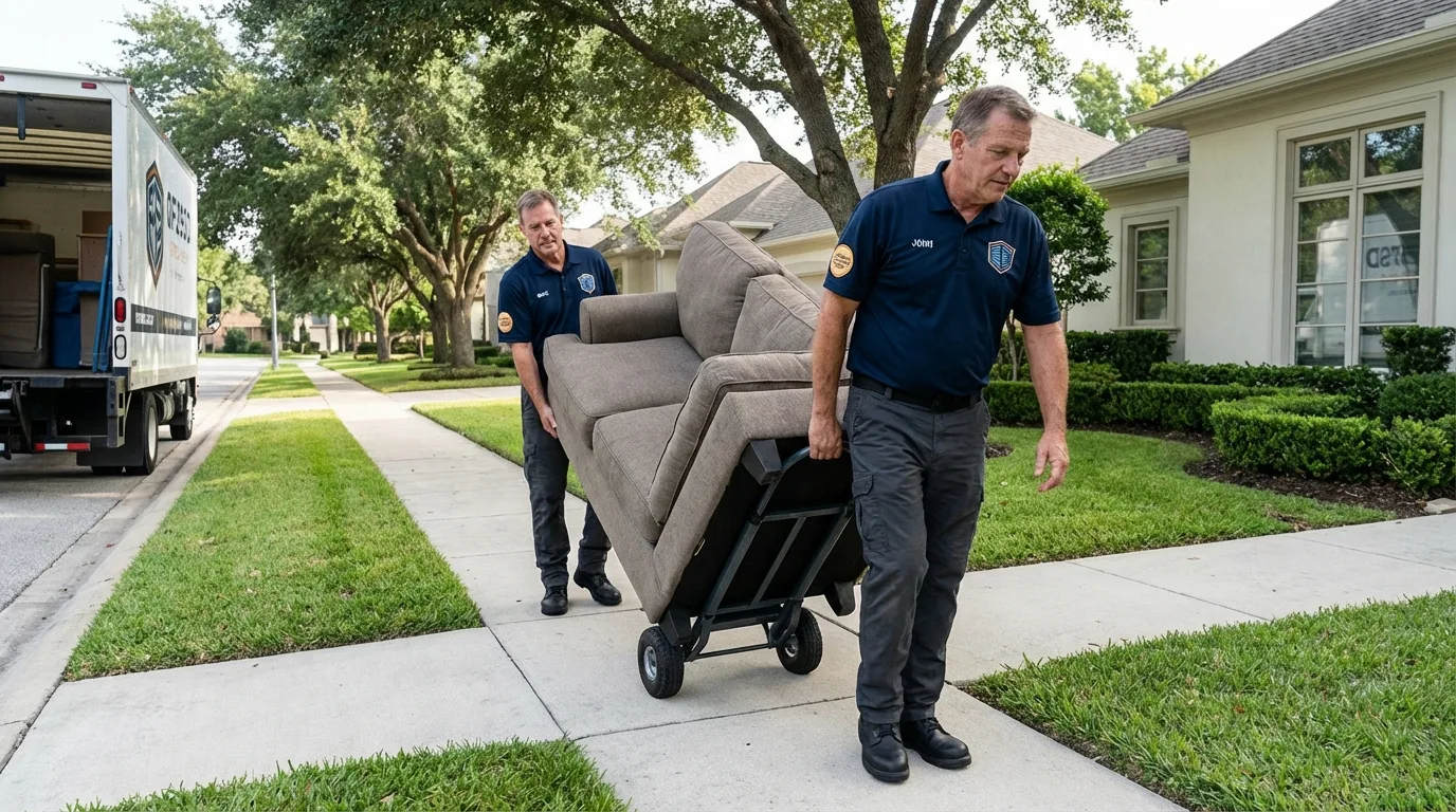 Local residential moving crew loading furniture in New Eagle, PA